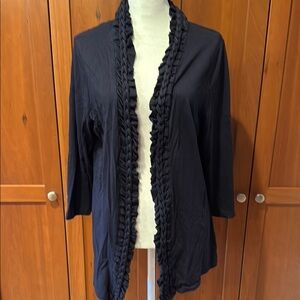 Navy Blue Ruffled Open Cardigan Shrug